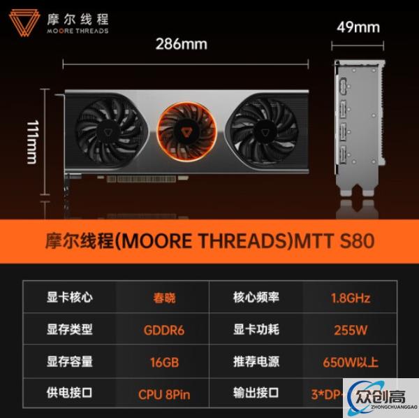 PCIE5.0+16G 显存：摩尔线程 MTT S80 国产显卡再次开售(3)